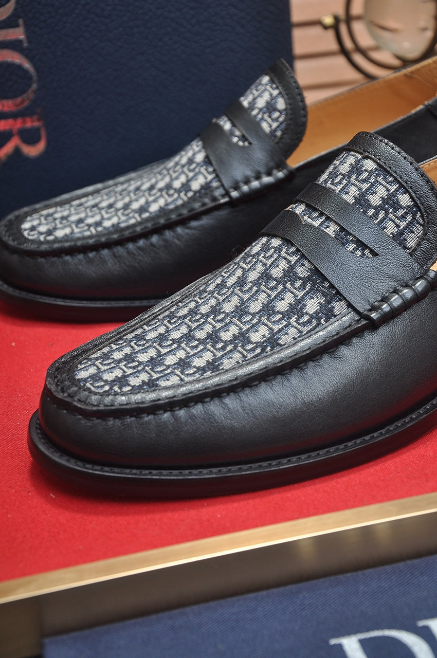 Designer Monogram Loafers - Black & Grey